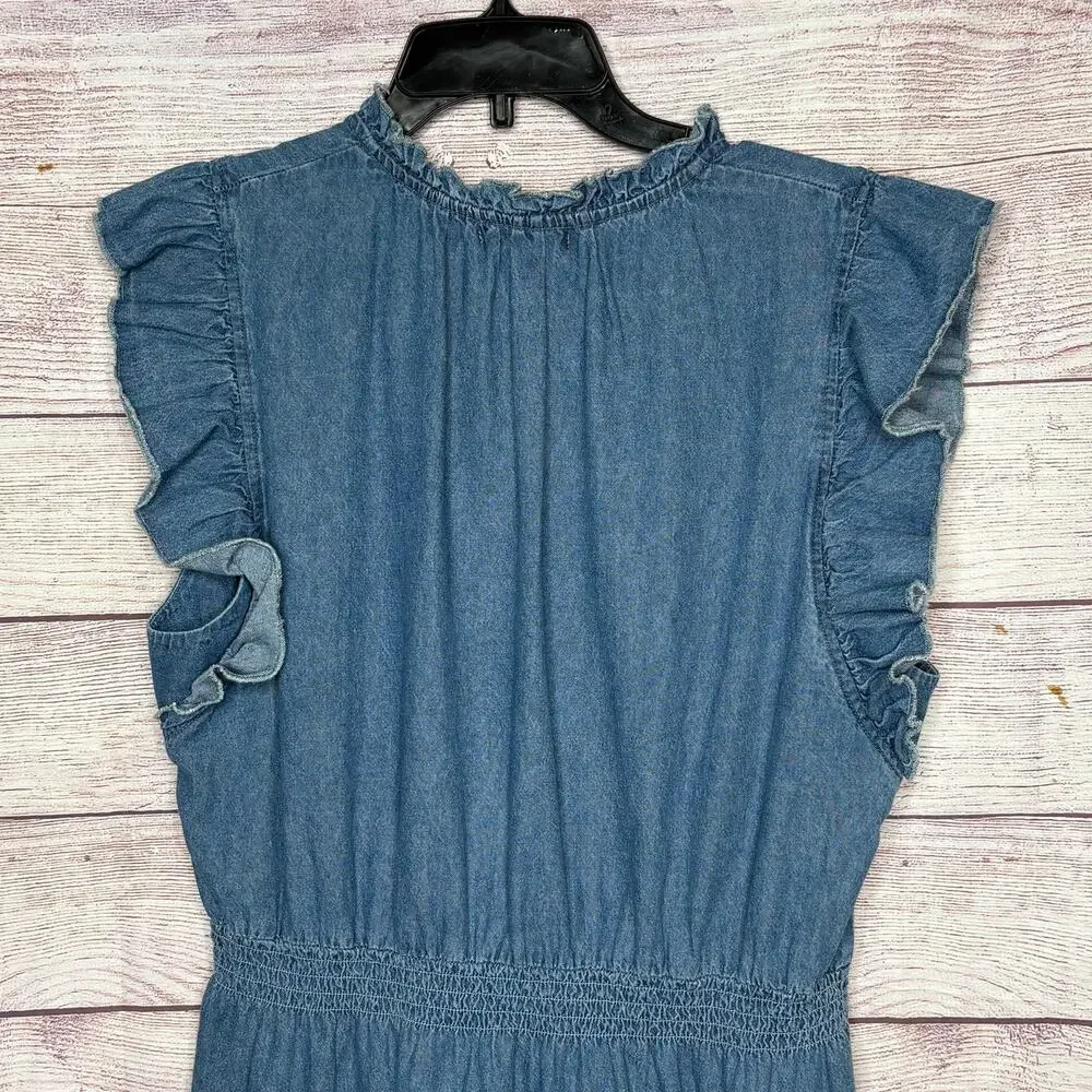 Steve Madden Prairie Dreams Chambray Blue Western Smocked Dress Size Large New - Picture 12 of 14
